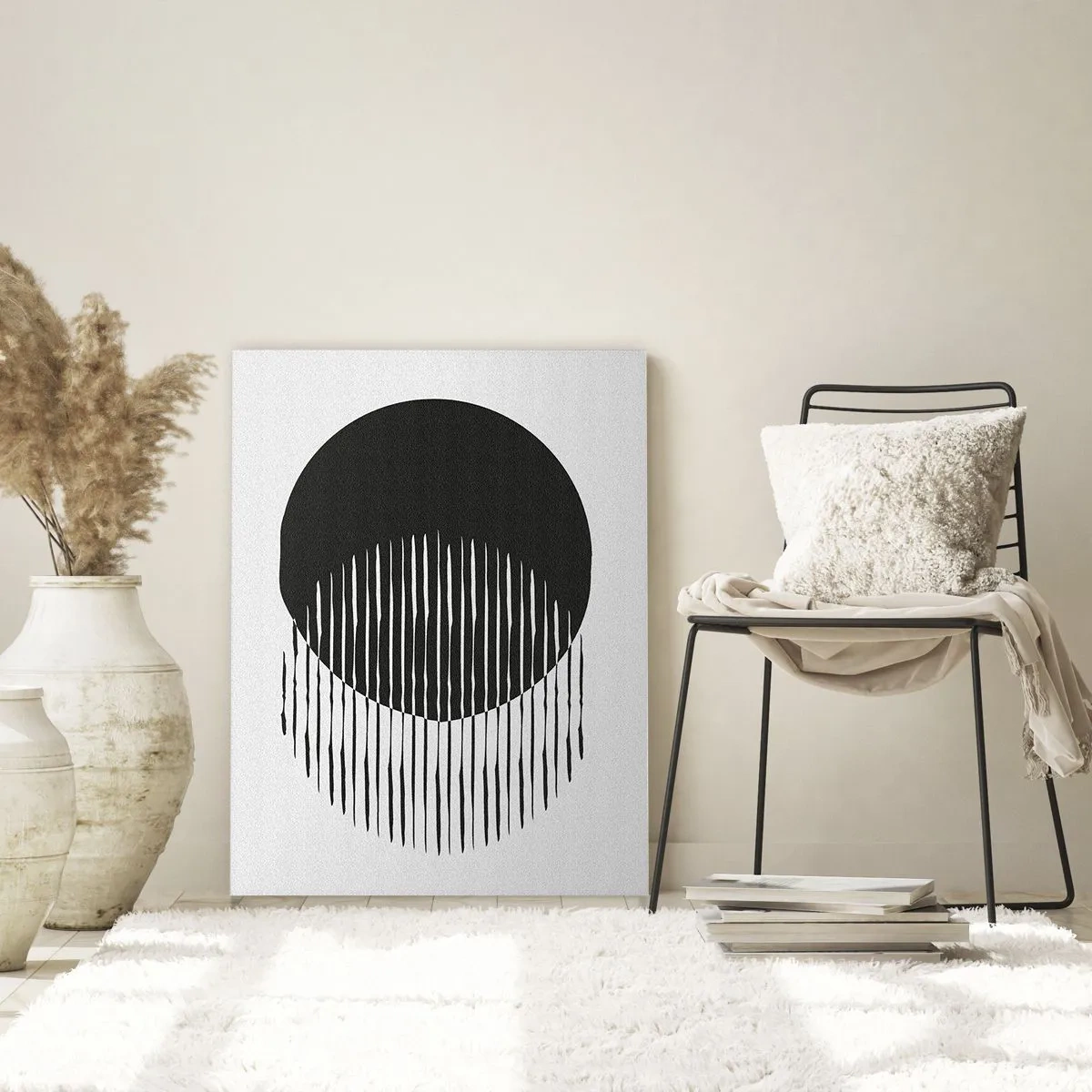 Impression sur verre - Image sur verre - Deux cercles superposés avec des lignes noires et blanches - 70x100cm - Son alter ego - Décoration murale moderne pour le salon et la chambre ARTTOR