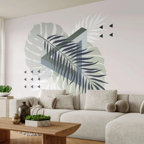 Papier peint sur mesure Premium Sand - Nature et géométrie - deux odres? - Feuille de Monstera, Feuille de palmier, Graphique