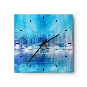Horloge murale - Pendule murale - Panorama urbain abstrait dans des tons bleus - 30x30cm - Noyé dans le bleu - Décoration murale moderne pour le salon et la chambre ARTTOR