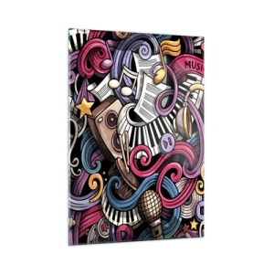 Impression sur verre - Image sur verre - Thèmes musicaux colorés avec notes et instruments - 50x70cm - Mélodie compliquée - Décoration murale moderne pour le salon et la chambre ARTTOR