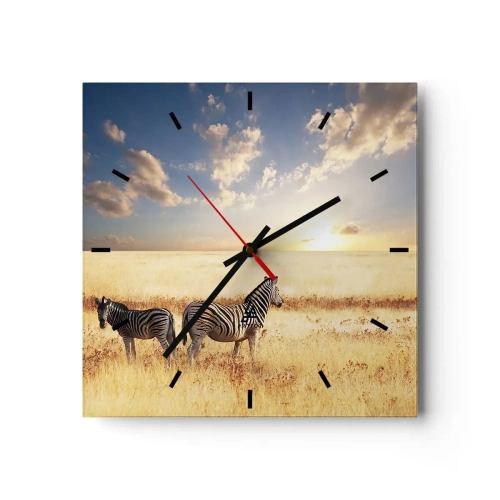 Horloge murale - Pendule murale - Deux zèbres dans la savane sous les rayons du soleil couchant - 30x30cm - Va-t'en, n'ai pas de paix - Décoration murale moderne pour le salon et la chambre ARTTOR