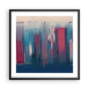 Affiche dans un cadre noir - Poster - Composition verticale en bleu et rouge - 50x50 cm