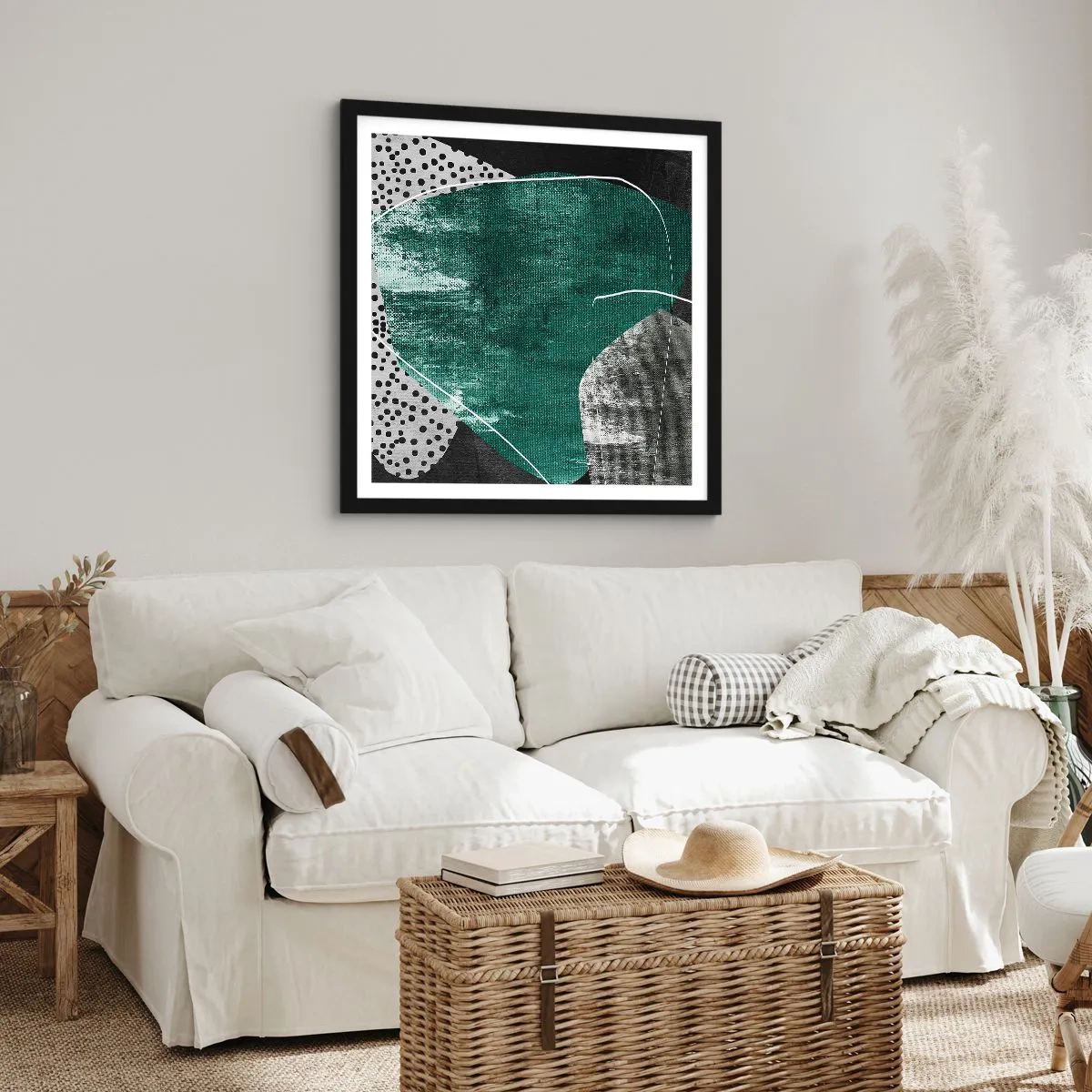 Affiche dans un cadre noir - Poster - Abstraction colorée avec feuille d'or - 50x50 cm