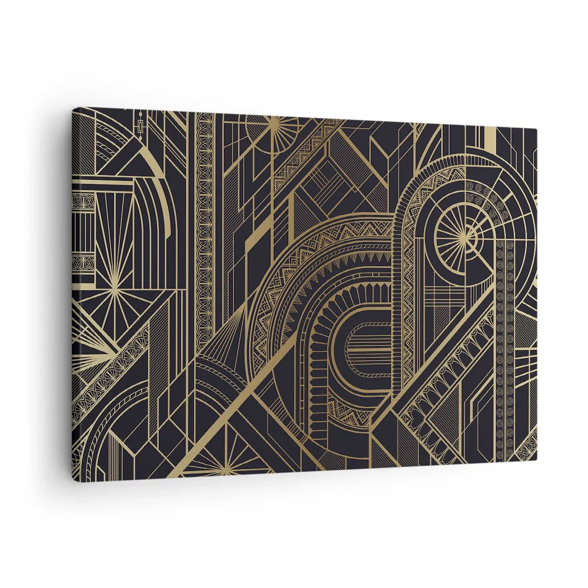 Impression sur toile - Image sur toile - Motifs géométriques dorés sur fond noir dans le style Art Déco - 70x50cm - Concept, idée, plan - Décoration murale moderne pour le salon et la chambre ARTTOR