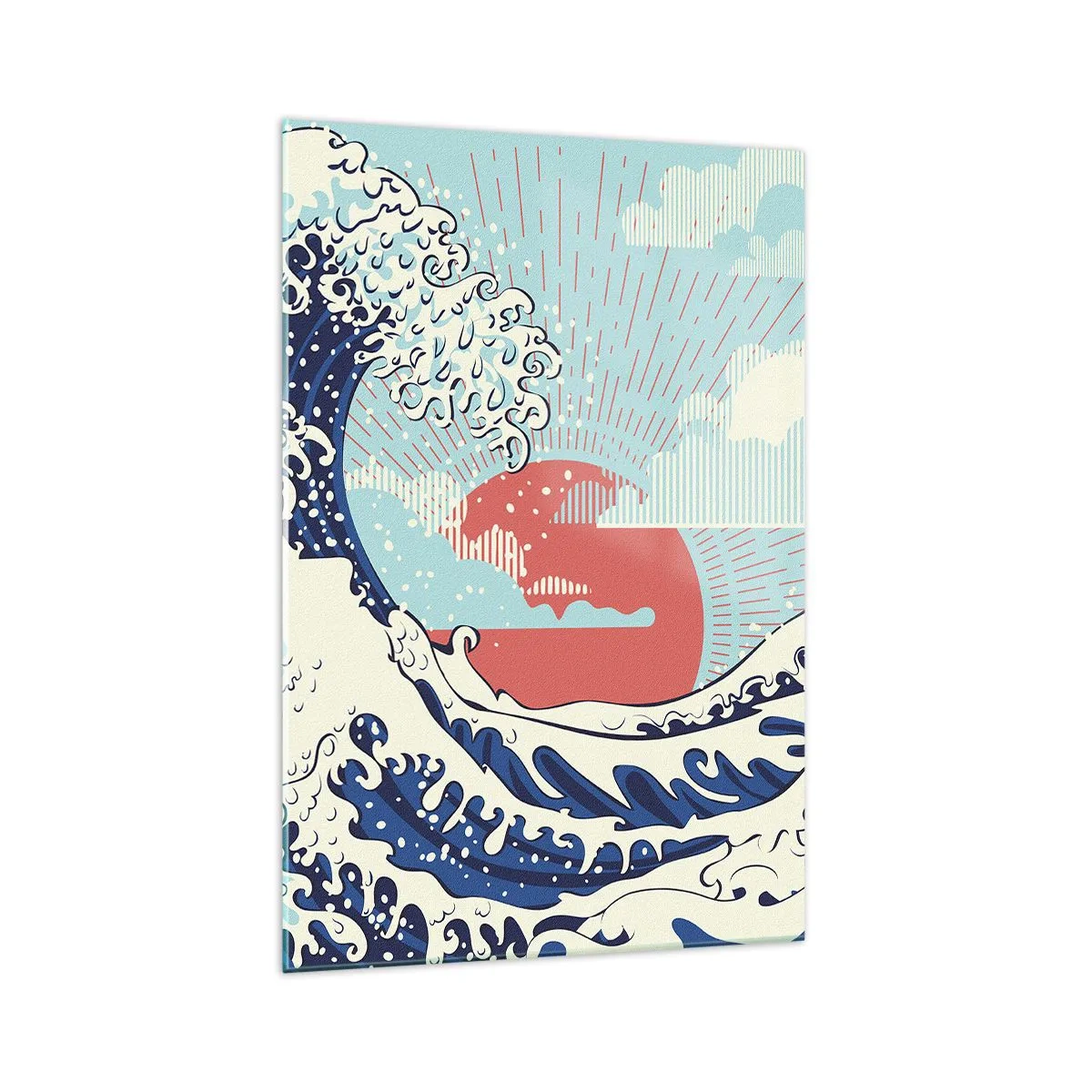 Impression sur verre - Image sur verre - Vagues de l'océan et coucher de soleil à la japonaise - 70x100cm - D'une inspiration japonnaise - Décoration murale moderne pour le salon et la chambre ARTTOR