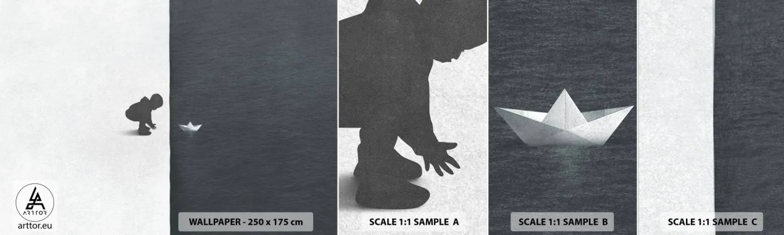 Échantillon de Papier Peint Autocollant Deluxe Sticker - Grande expédition - Enfant, Noir et blanc, Eau - 100x30 cm