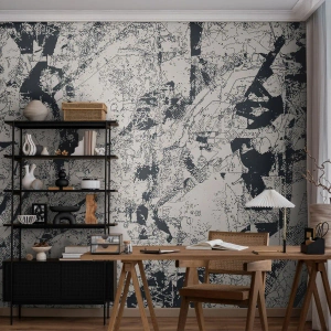 Papier Peint Photo Premium Canvas - Composition abstraite en noir et blanc avec une mise en page dynamique - 100x70cm - Interpénétration des contraires - Décoration murale moderne pour le salon et la chambre ARTTOR