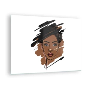 Impression sur verre - Image sur verre - Portrait d'une femme noire dans un style de croquis de mode - 70x50cm - Doux comme le chocolat - Décoration murale moderne pour le salon et la chambre ARTTOR