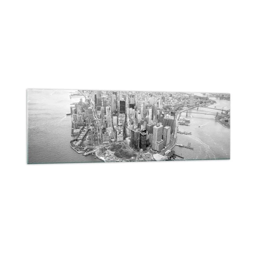 Impression sur verre - Image sur verre - Vue aérienne de Manhattan en noir et blanc - 160x50cm - Comment ne pas aimer ? - Décoration murale moderne pour le salon et la chambre ARTTOR