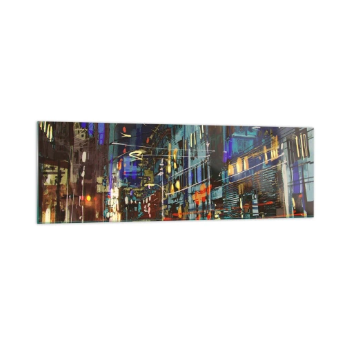 Impression sur verre - Image sur verre - Scène nocturne de la ville avec des néons - 160x50cm - L'agitation de la rue en soirée - Décoration murale moderne pour le salon et la chambre ARTTOR