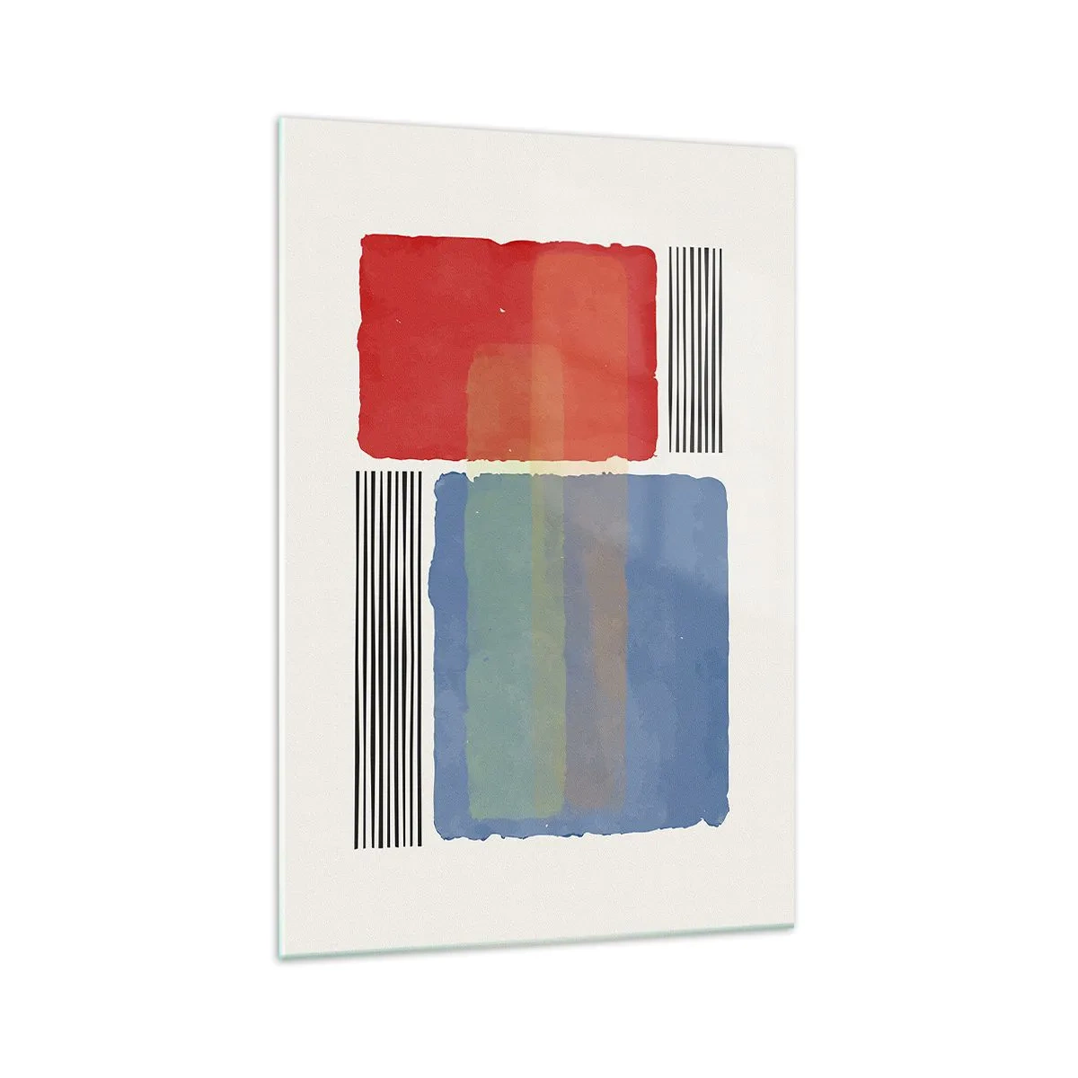 Impression sur verre - Image sur verre - Composition géométrique avec des blocs et des lignes colorés - 70x100cm - Esprit et lettre de la géométrie - Décoration murale moderne pour le salon et la chambre ARTTOR