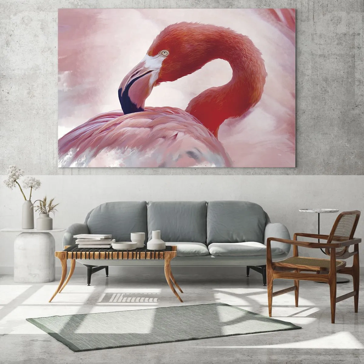 Impression sur verre - Image sur verre - Un flamant rose se tourne gracieusement sur le côté - 100x70cm - Beauté des oiseaux - Décoration murale moderne pour le salon et la chambre ARTTOR