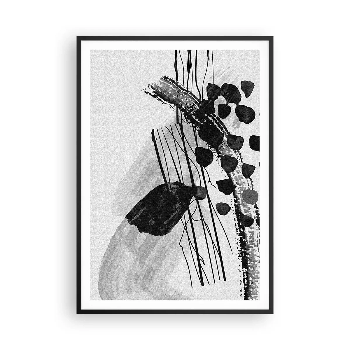 Affiche dans un cadre noir - Poster - Abstraction organique noir et blanc - 70x100 cm