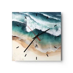 Horloge murale - Pendule murale - Vue sur la plage et les vagues de la mer dans des tons turquoise - 30x30cm - La rencontre éternelle - Décoration murale moderne pour le salon et la chambre ARTTOR