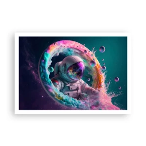 Affiche - Poster - Astronaute dans une aura cosmique colorée - 100x70cm - porte des étoiles - Décoration murale moderne pour le salon et la chambre ARTTOR