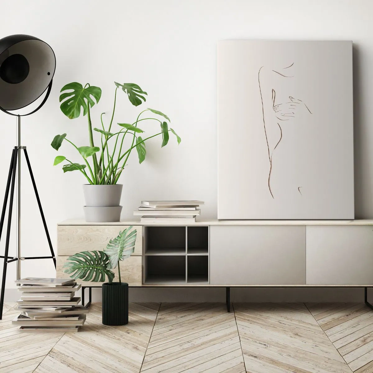 Impression sur toile - Image sur toile - Un dessin au trait subtil d'une silhouette sur un fond clair - 70x100cm - La forme du désir - Décoration murale moderne pour le salon et la chambre ARTTOR