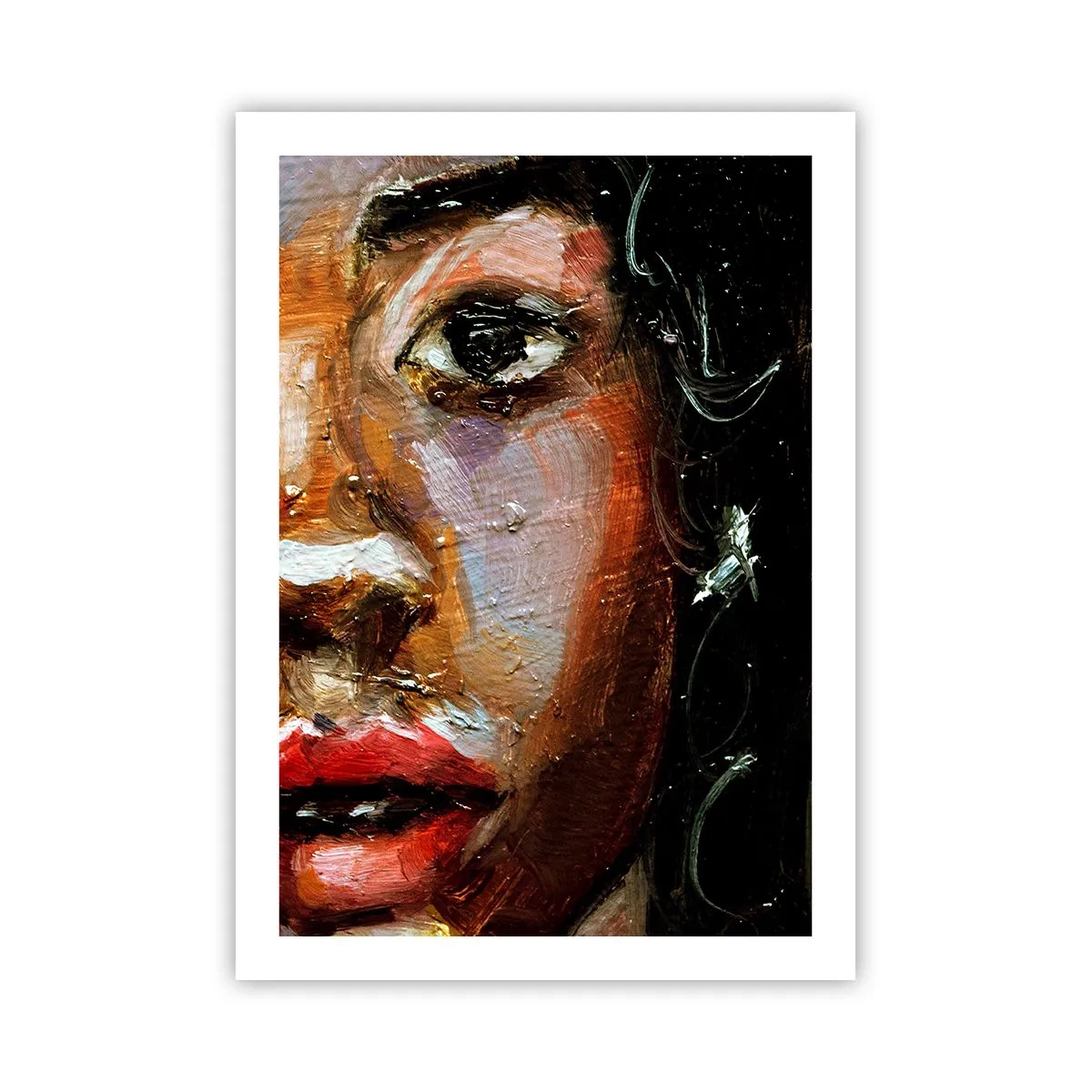 Affiche - Poster - Un portrait abstrait d'une femme aux couleurs intenses avec un œil expressif. - 50x70cm - Noir et brillant - Décoration murale moderne pour le salon et la chambre ARTTOR