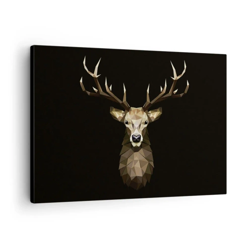 Impression sur toile - Image sur toile - Cerf polygonal géométrique sur fond noir - 70x50cm - Cerf cubique - Décoration murale moderne pour le salon et la chambre ARTTOR