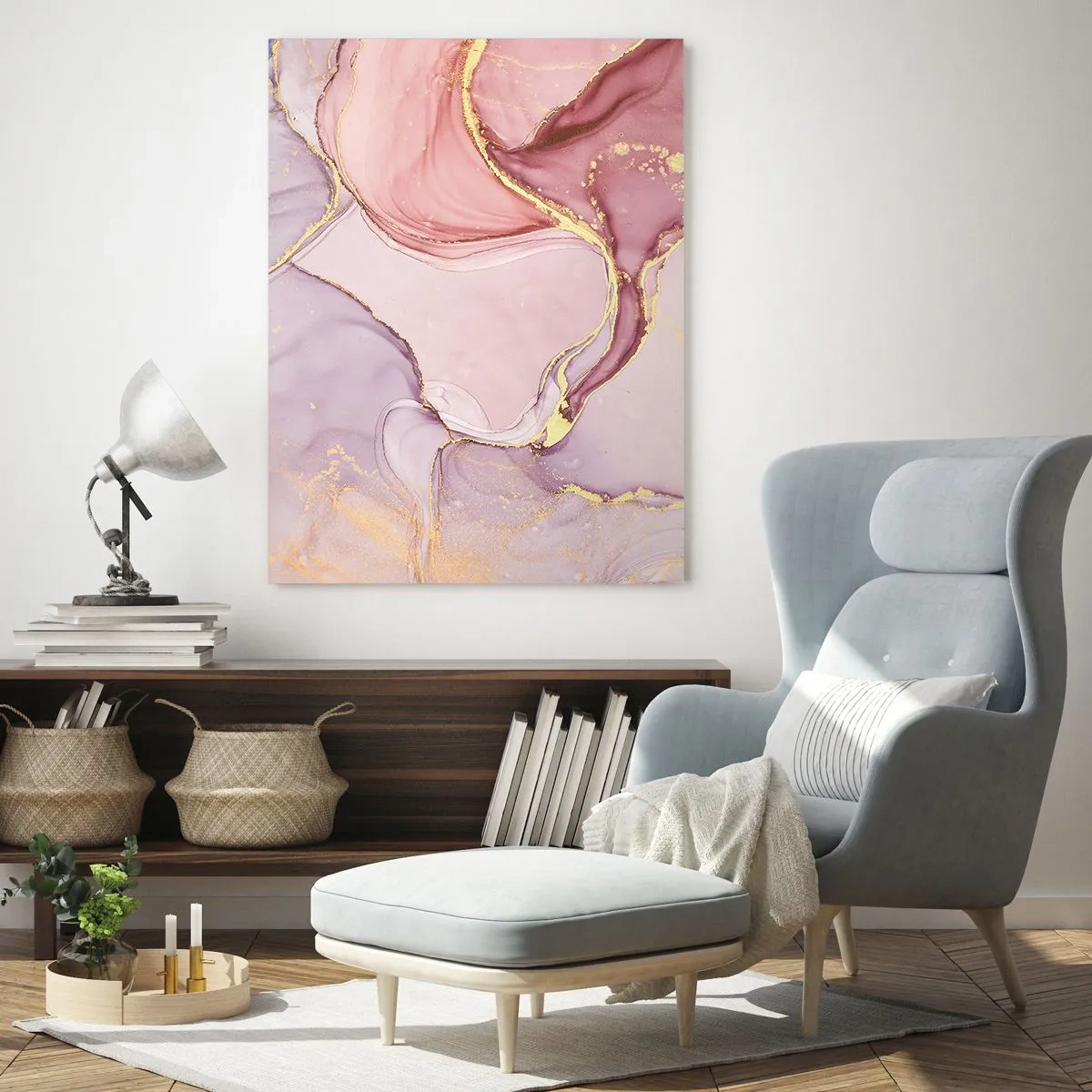 Impression sur verre - Image sur verre - Une composition abstraite dans les tons de rose et d'or - 50x70cm - Caresse de couleurs - Décoration murale moderne pour le salon et la chambre ARTTOR