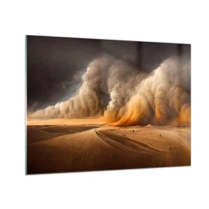 Impression sur verre - Image sur verre - Une tempête de sable sur le désert sous une lumière dramatique - 70x50cm - La colère du désert - Décoration murale moderne pour le salon et la chambre ARTTOR