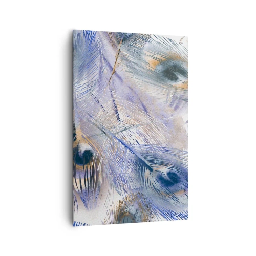 Impression sur toile - Image sur toile - Un motif avec des plumes de paon dans des tons de bleu et d'or - 80x120cm - Composition de paon - Décoration murale moderne pour le salon et la chambre ARTTOR