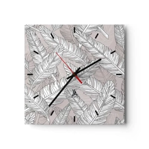 Horloge murale - Pendule murale - Motif noir et blanc avec des feuilles de bananier sur un fond clair - 30x30cm - Un tourbillon de plumes - Décoration murale moderne pour le salon et la chambre ARTTOR