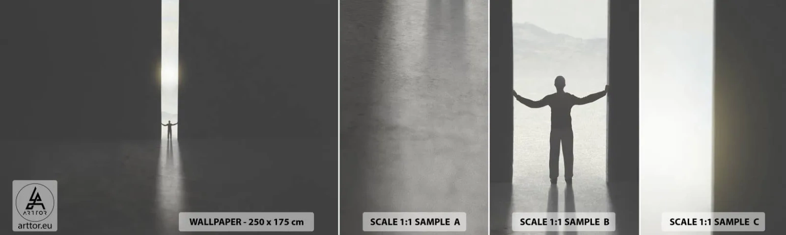 Échantillon de Papier Peint Autocollant Deluxe Sticker - Étape vers un avenir radieux - Abstraction, Homme, Morceau - 100x30 cm