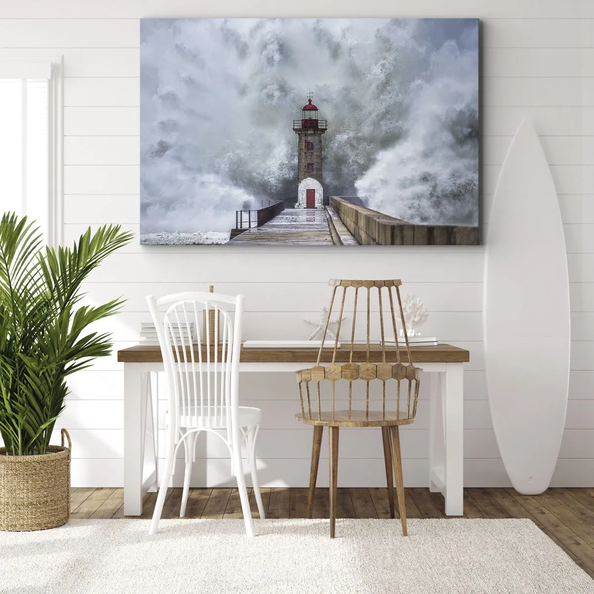 Impression sur toile - Image sur toile - Un phare entouré de vagues agitées - 70x50cm - Le rugissement des eaux, le bruit soufflera - Décoration murale moderne pour le salon et la chambre ARTTOR