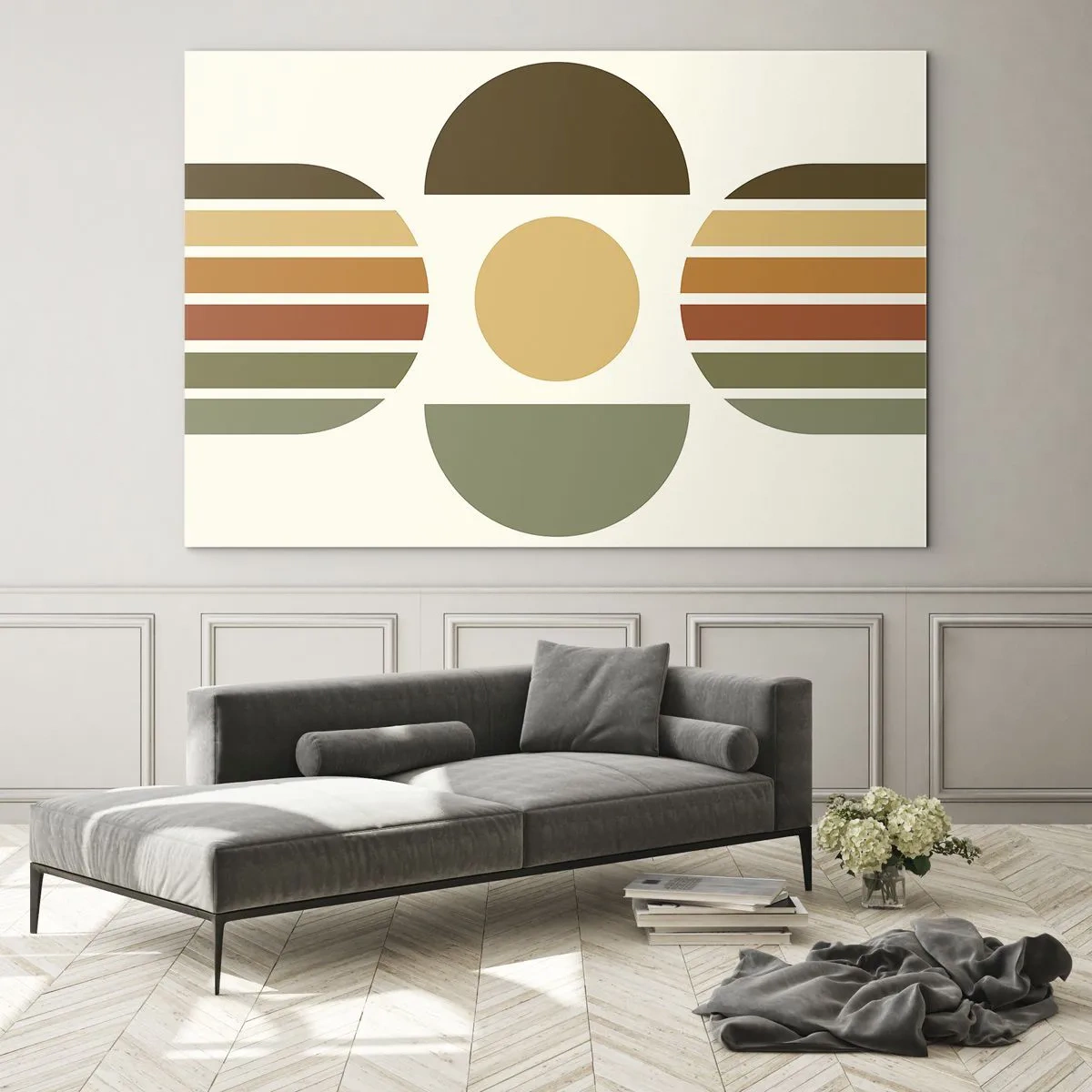 Impression sur verre - Image sur verre - Conception géométrique abstraite avec des tons terreux et des formes audacieuses - 100x70cm - Dans les coulaurs de la terre - Décoration murale moderne pour le salon et la chambre ARTTOR
