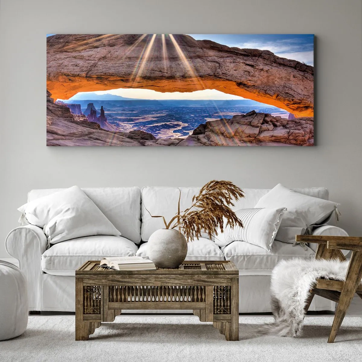 Impression sur toile - Image sur toile - Arche rocheuse surplombant le canyon au lever du soleil - 120x50cm - Par la porte rocheuse - Décoration murale moderne pour le salon et la chambre ARTTOR