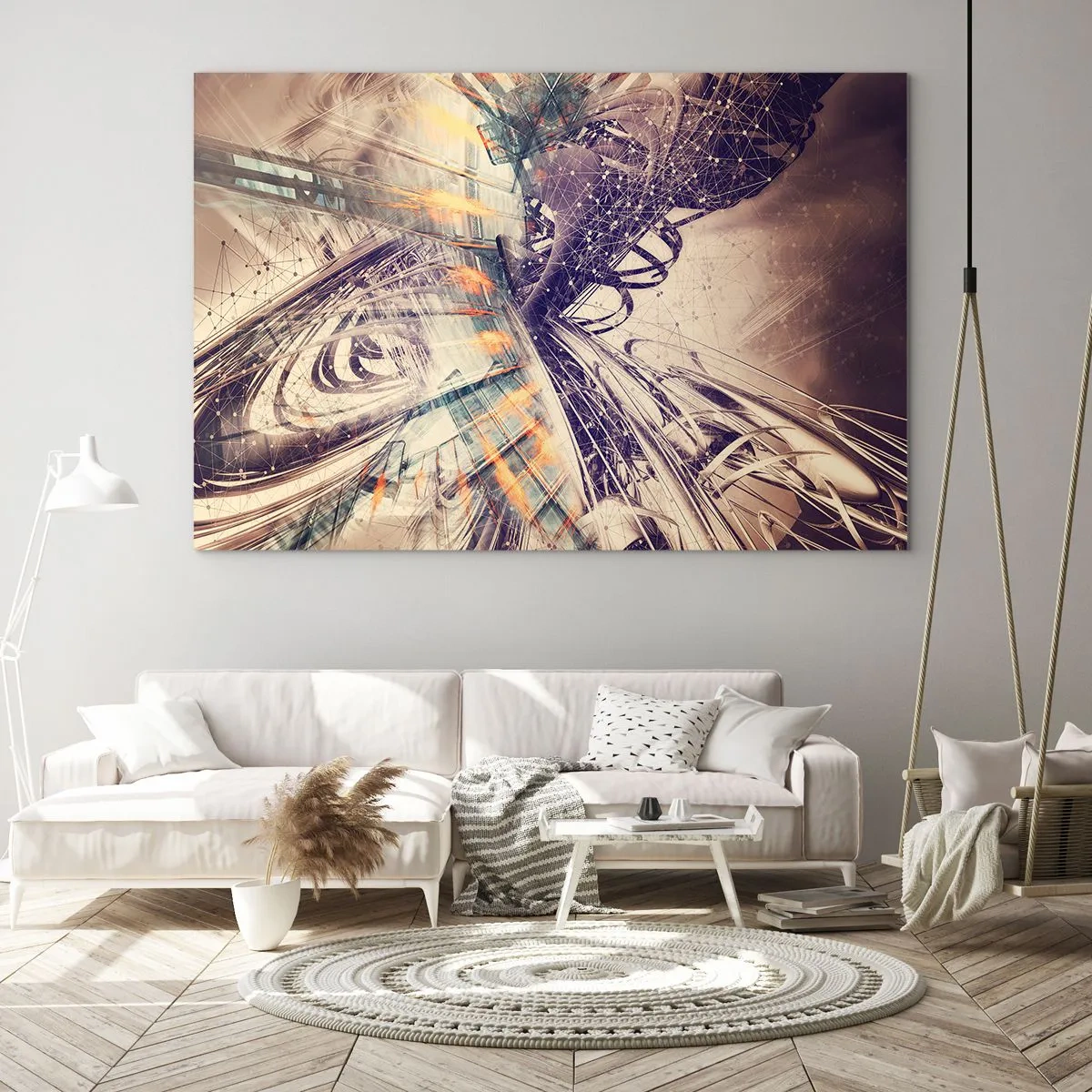 Impression sur verre - Image sur verre - Composition abstraite avec des lignes et des couleurs dynamiques - 120x80cm - En grande hâte - Décoration murale moderne pour le salon et la chambre ARTTOR