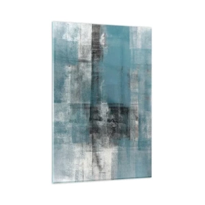Impression sur verre - Image sur verre - Une composition abstraite dans des tons de bleu avec texture et couches. - 80x120cm - Eau et air - Décoration murale moderne pour le salon et la chambre ARTTOR