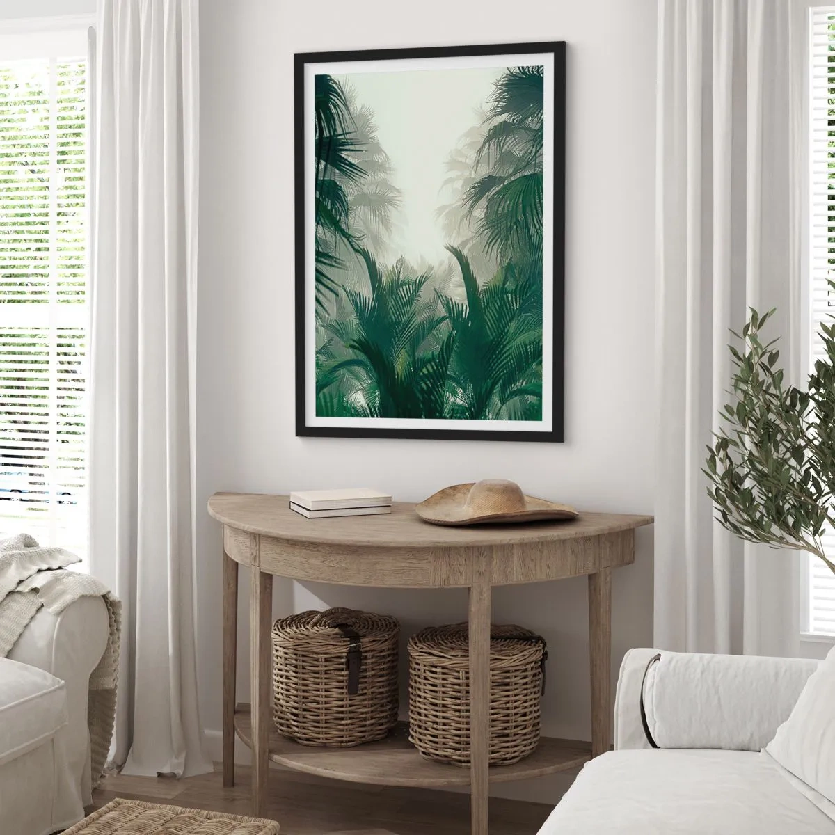 Affiche dans un cadre noir - Poster - Végétation tropicale dans un décor brumeux - 50x70cm - Secret tropical - Décoration murale moderne pour le salon et la chambre ARTTOR