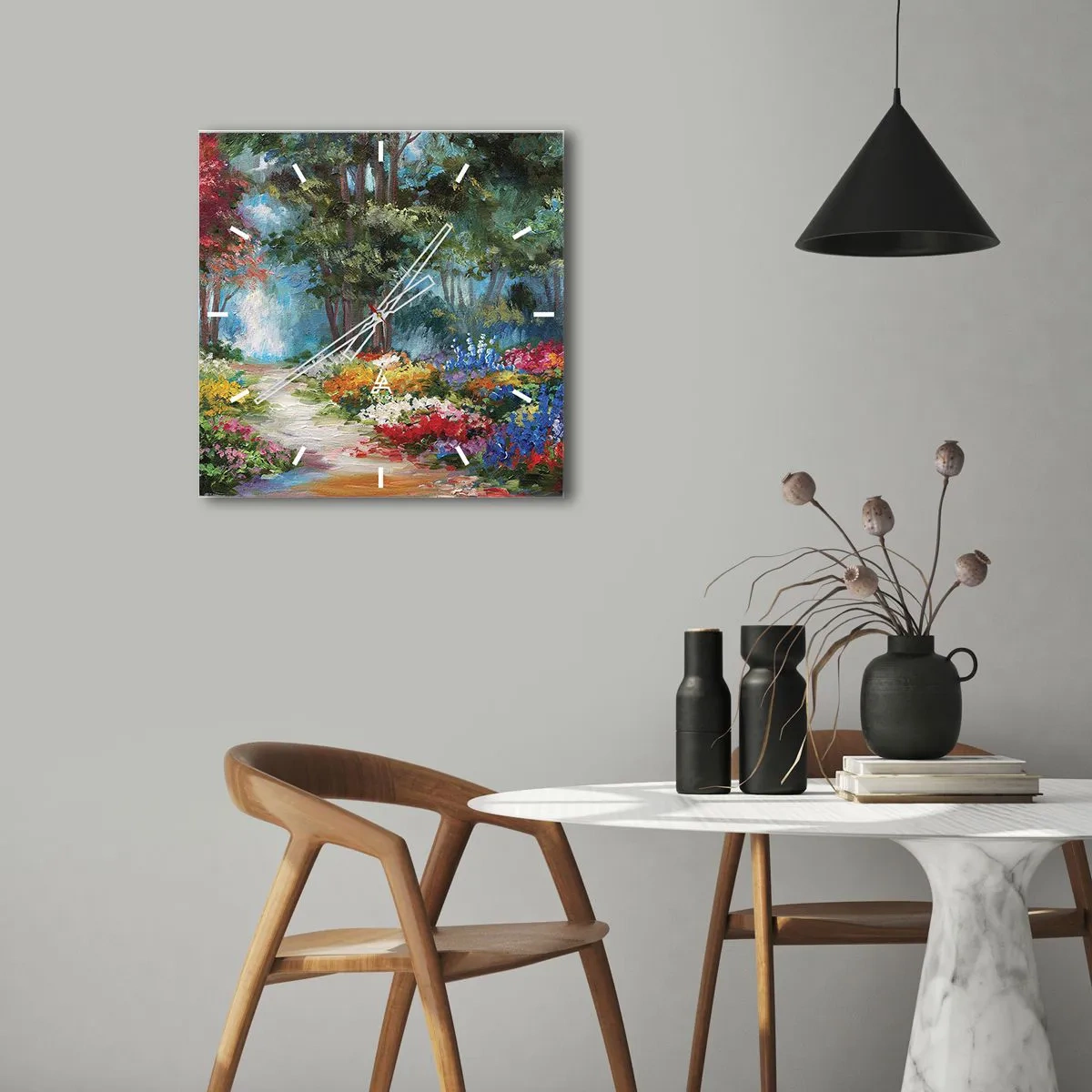Horloge murale - Pendule murale - Jardin forestier, forêt de fleurs - 30x30 cm