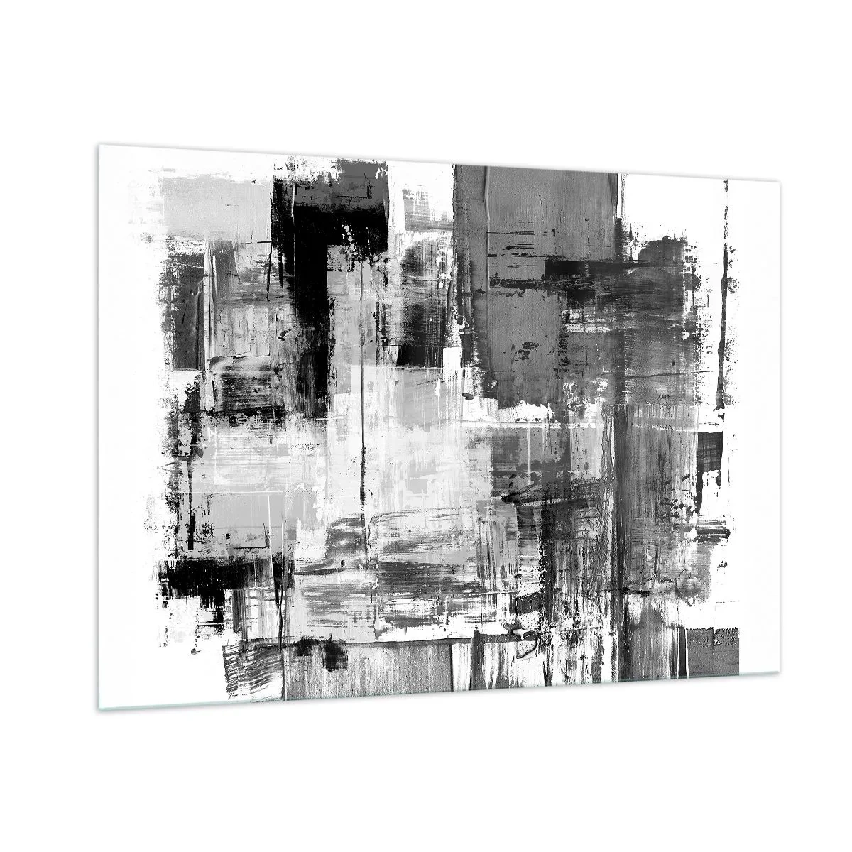 Impression sur verre - Image sur verre - Abstraction en noir et blanc avec une structure géométrique - 100x70cm - Le gris est beau - Décoration murale moderne pour le salon et la chambre ARTTOR