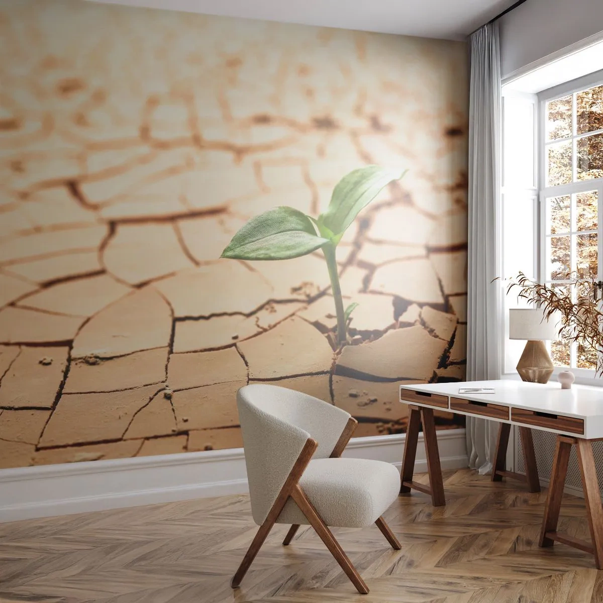 Papier Peint Photo Premium Sand - La force indomptable de la vie - Nature, Usine, Sécheresse - 500x350 cm