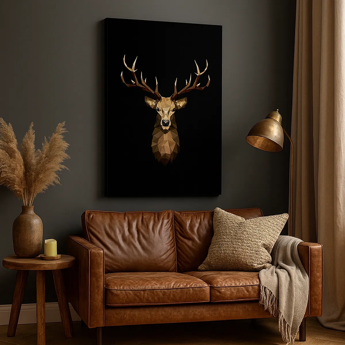 Impression sur toile - Image sur toile - Cerf polygonal géométrique sur fond noir - 50x70cm - Cerf cubique - Décoration murale moderne pour le salon et la chambre ARTTOR