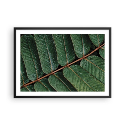 Affiche dans un cadre noir - Poster - Macro shot de feuilles vertes avec des gouttes de rosée - 70x50cm - Au rythme de la verdure - Décoration murale moderne pour le salon et la chambre ARTTOR