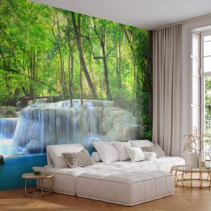 Papier Peint Autocollant Deluxe Sticker - Se noyer dans le turquoise et le vert - Paysage, Cascade, Cascade - 100x70 cm