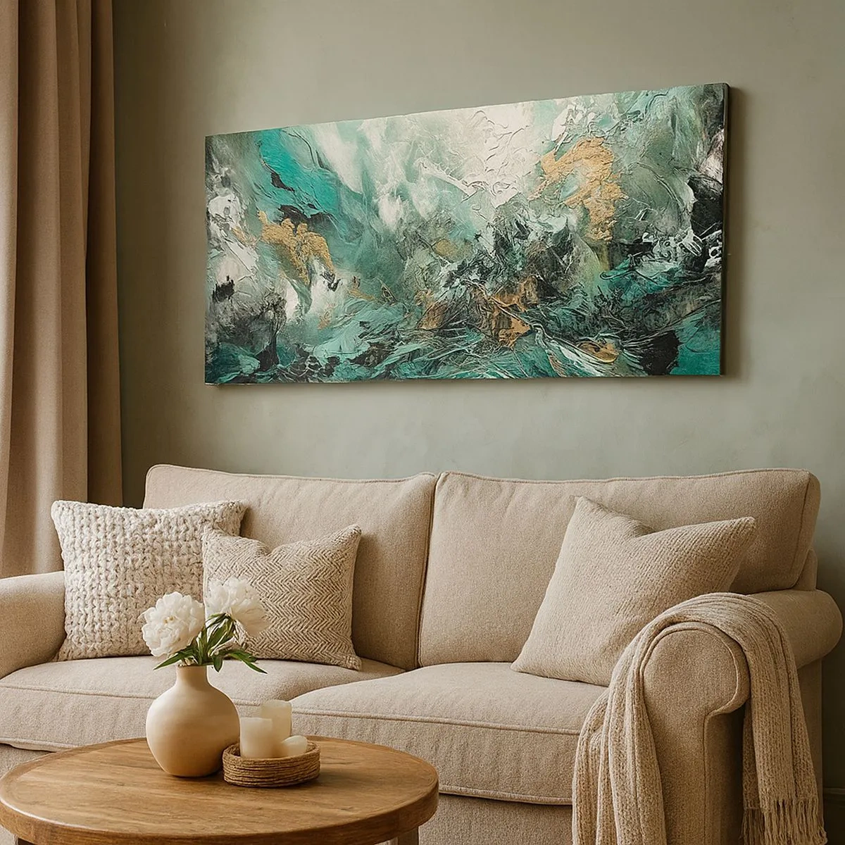 Impression sur toile - Image sur toile - Ressac émeraude et noir - 100x40 cm
