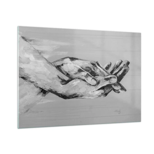 Impression sur verre - Image sur verre - Peinture en noir et blanc de deux mains se tendant l'une vers l'autre - 100x70cm - Début... - Décoration murale moderne pour le salon et la chambre ARTTOR