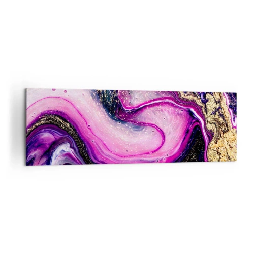 Impression sur toile - Image sur toile - Vagues abstraites dans des tons violets et dorés - 160x50cm - Un instant dans les coulisses - Décoration murale moderne pour le salon et la chambre ARTTOR
