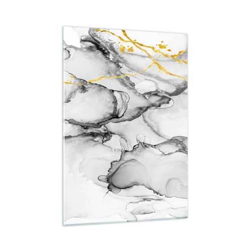 Impression sur verre - Image sur verre - Composition abstraite en noir et blanc avec une touche d'or - 50x70cm - Composition à motif or - Décoration murale moderne pour le salon et la chambre ARTTOR