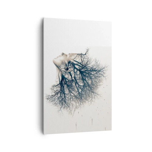 Impression sur toile - Image sur toile - Silhouette créative d'une femme et d'arbres - 80x120cm - Écouter le murmure des arbres - Décoration murale moderne pour le salon et la chambre ARTTOR