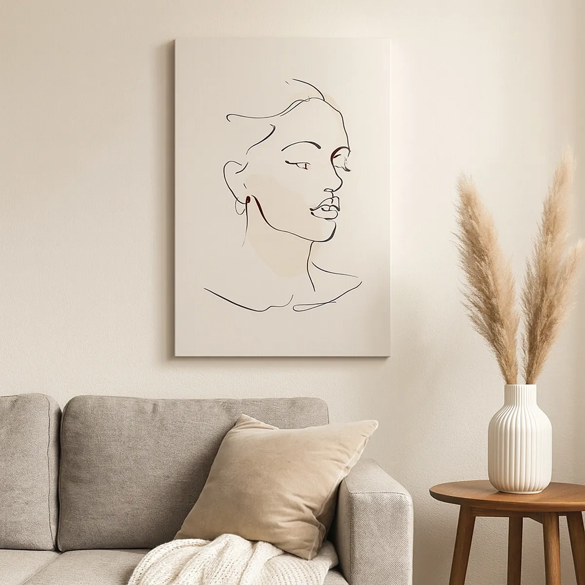 Impression sur toile - Image sur toile - Un croquis délicat du visage d'une femme sur un fond clair - 50x70cm - Une ligne certaine - Décoration murale moderne pour le salon et la chambre ARTTOR