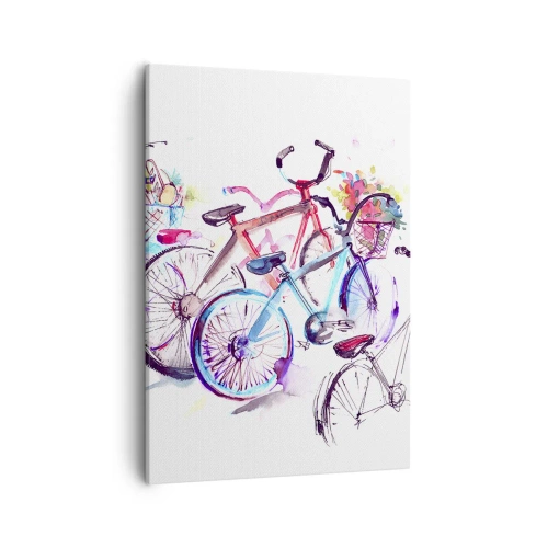 Impression sur toile - Image sur toile - Vélos colorés dans un style aquarelle artistique - 50x70cm - Congrès du club Antymoto - Décoration murale moderne pour le salon et la chambre ARTTOR
