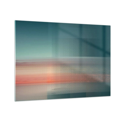 Impression sur verre - Image sur verre - Une abstraction pastel rappelant les vagues lumineuses au coucher du soleil. - 70x50cm - Résumé : vagues de lumière - Décoration murale moderne pour le salon et la chambre ARTTOR