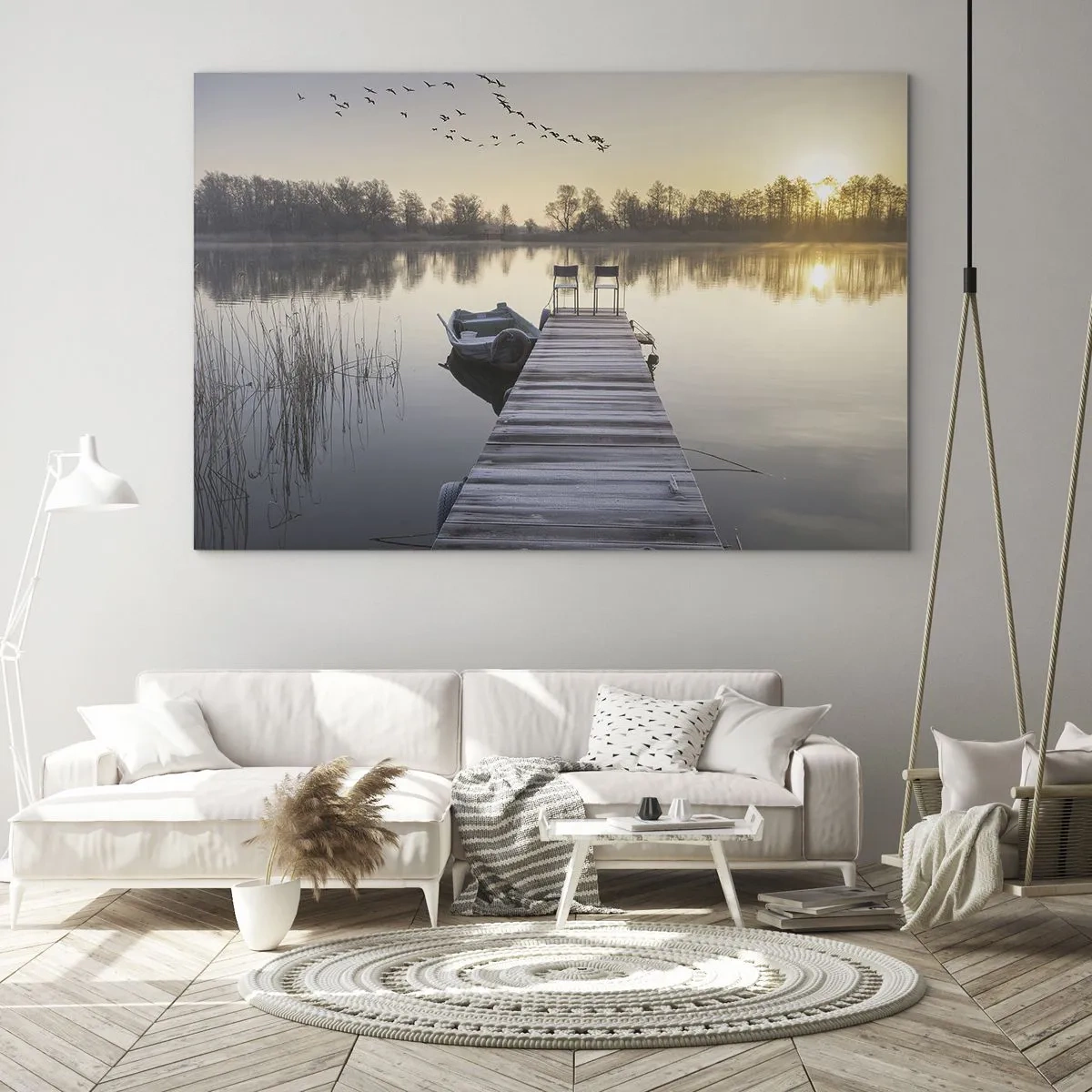 Impression sur verre - Image sur verre - Matinée au bord du lac avec une jetée - 70x50cm - Je reviendrai - Décoration murale moderne pour le salon et la chambre ARTTOR