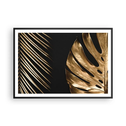 Affiche dans un cadre noir - Poster - Feuilles dorées sur fond noir - 100x70cm - Différent et tout aussi cher - Décoration murale moderne pour le salon et la chambre ARTTOR