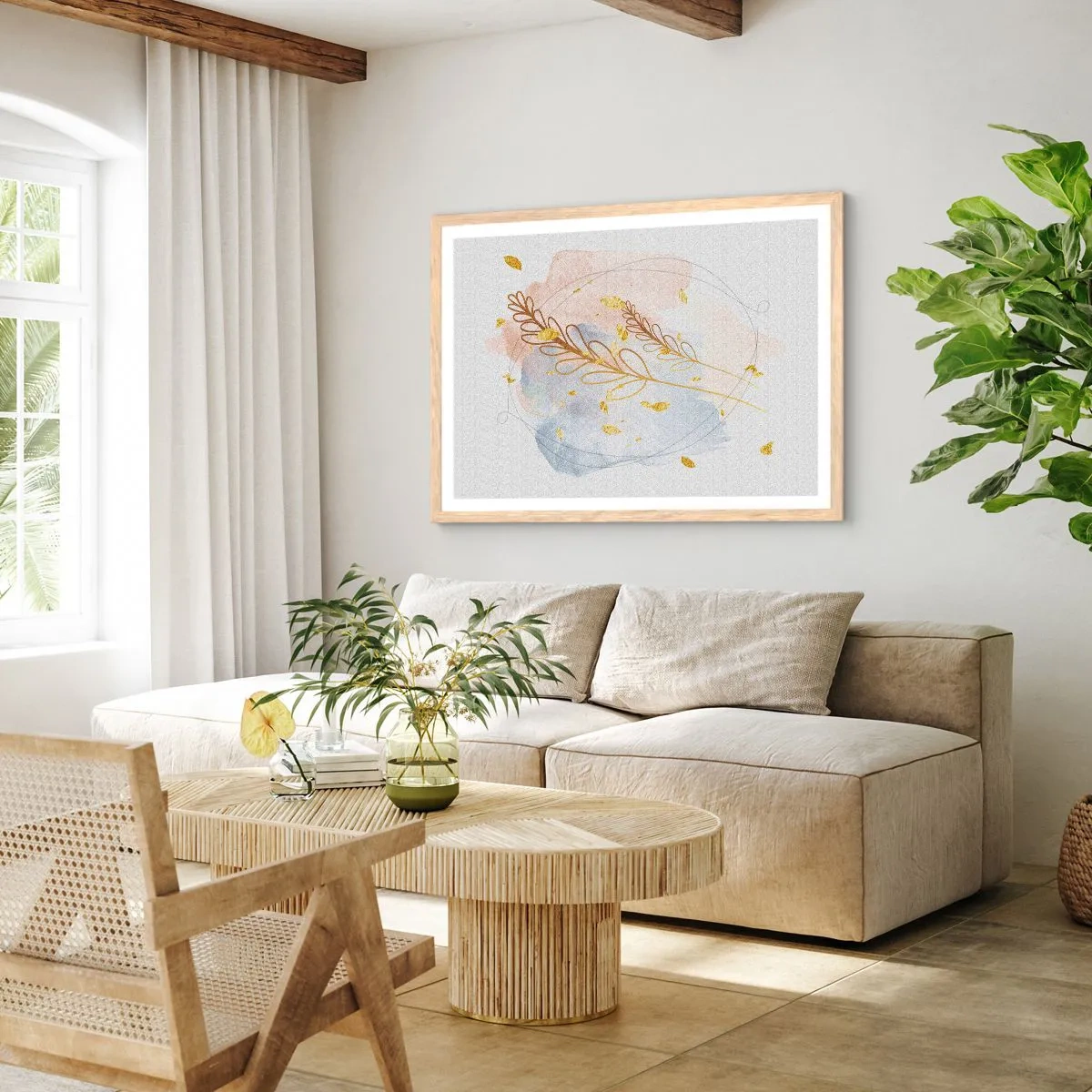 Affiche dans un chêne clair - Poster - Explosion d'or - 100x70 cm